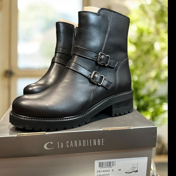 NEW 🔥 LA CANADIENNE Waterproof Booties Biker Moto Boot Black Leather Size 8 - Picture 16 of 16